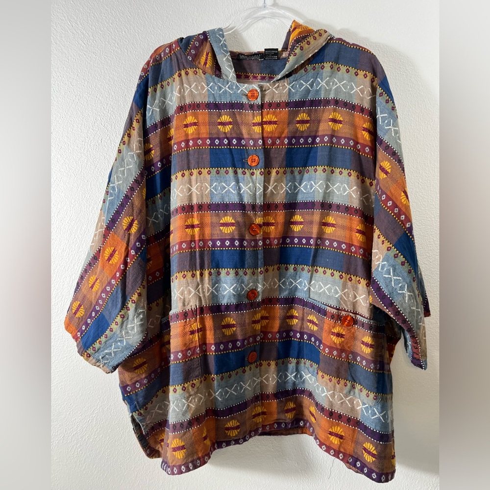 Tony France Vintage Western Embroidery Aztec Hooded Short Sleeve Pocket Shirt 22